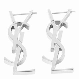 Silver plated dangling logo earrings